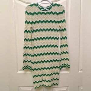 Twik By Simon's Chevron Long Sleeve Knitted Crochet Dress